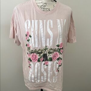 Pink Graphic Gun N Roses T-Shirt with Floral Design